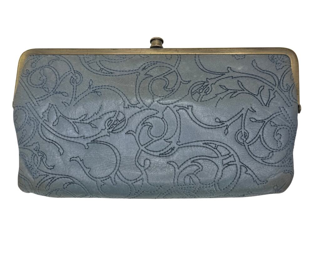 Y2K Hobo International Lauren Hide Blue Leather Double Frame Clutch Wallet